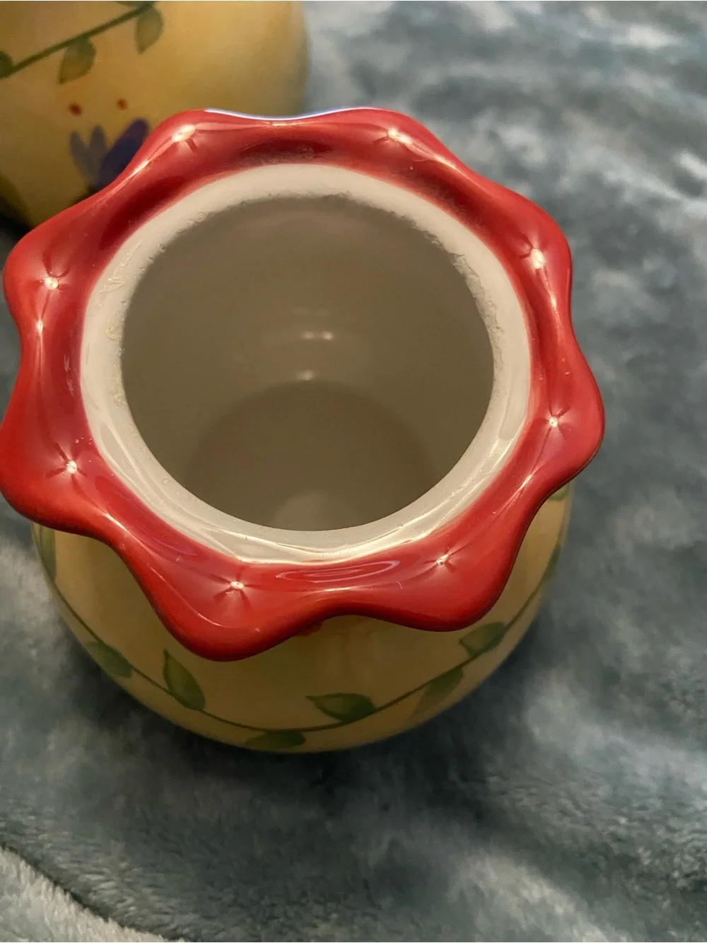 Pfaltzgraff Yellow Floral Creamer and Sugar Set with Red Trim